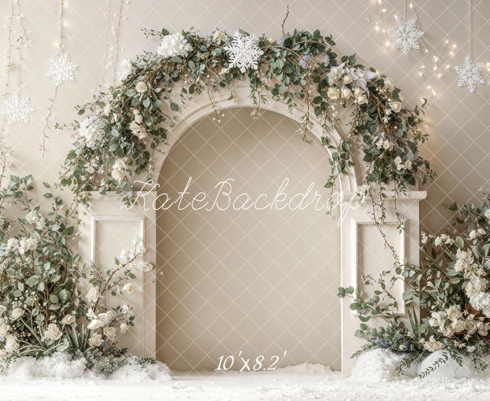 Kate Winter Flower Arch Snowflakes Backdrop Designed by Emetselch - Image 6