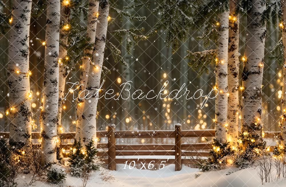 Kate Winter Forest Lights Fence Backdrop Designed by Emetselch - Image 4