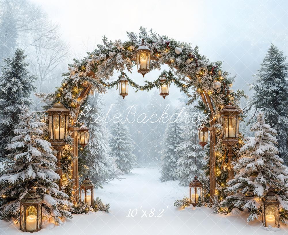 Kate Winter Garland Arch Lantern Snow Forest Backdrop Designed by Emetselch - Image 6