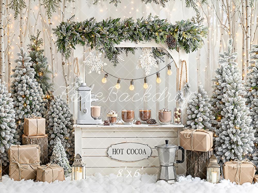 Kate Winter Hot Cocoa Stand Snowy Gifts Fleece Backdrop Designed by Emetselch