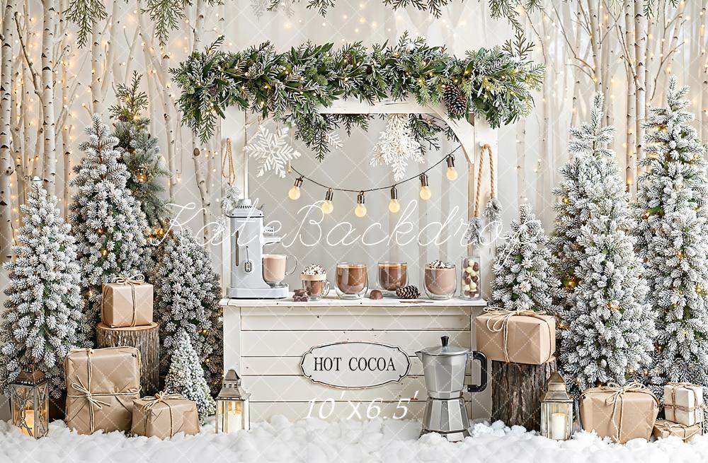 Kate Winter Hot Cocoa Stand Snowy Gifts Fleece Backdrop Designed by Emetselch - Image 2