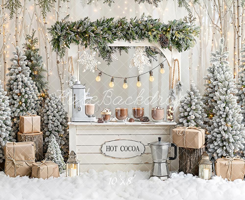 Kate Winter Hot Cocoa Stand Snowy Gifts Fleece Backdrop Designed by Emetselch - Image 3