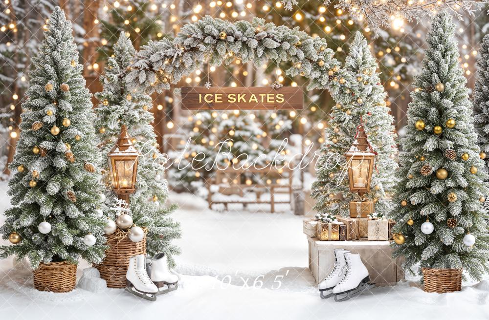 Kate Winter Ice Skates Snowy Trees Christmas Backdrop Designed by Emetselch - Image 4