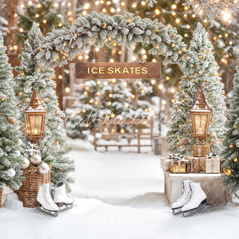 Kate Winter Ice Skates Snowy Trees Christmas Backdrop Designed by Emetselch - Image 5