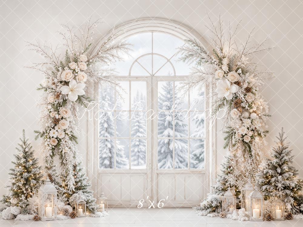 Kate Winter Lanterns Snowy Trees Fleece Backdrop Designed by Emetselch