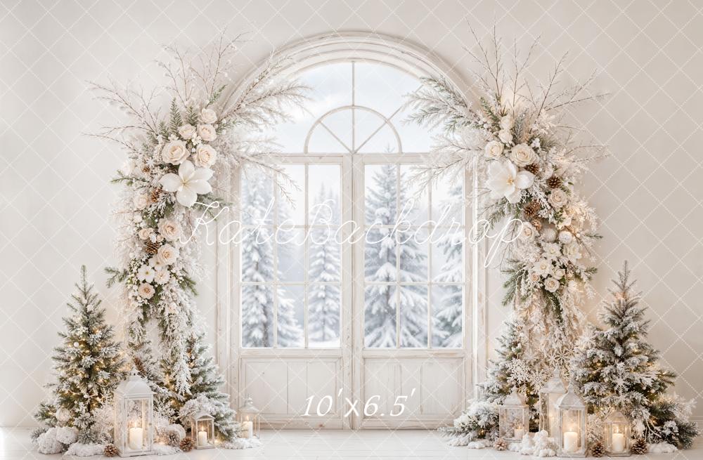 Kate Winter Lanterns Snowy Trees Fleece Backdrop Designed by Emetselch - Image 2