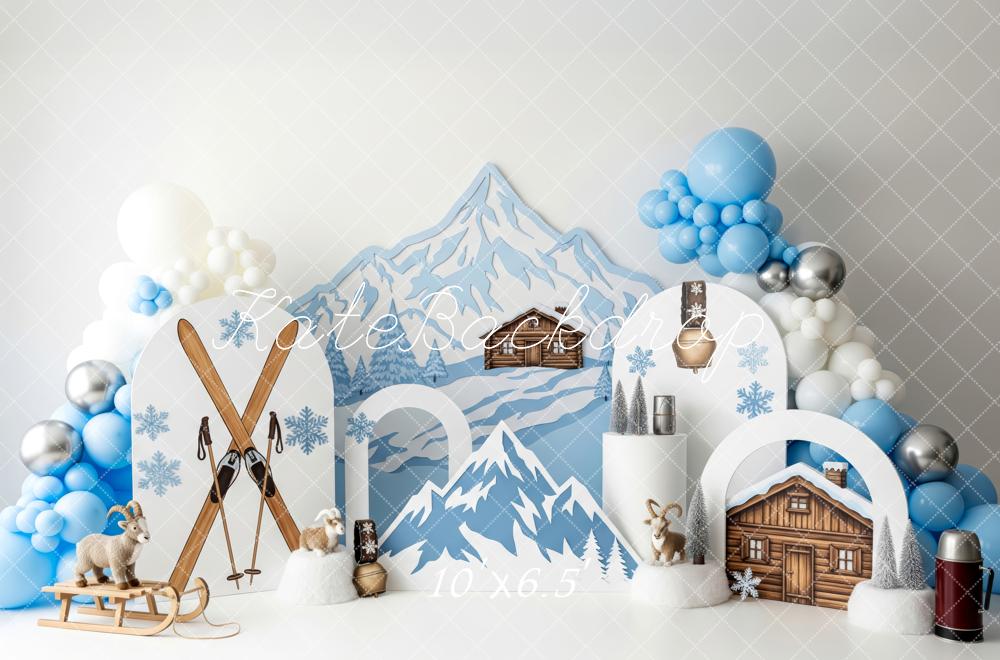 Kate Winter Mountain Cabin Skis Snowflakes Backdrop Designed by Patty Robert - Image 4