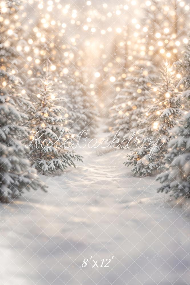 Kate Winter Snow Covered Trees Lights Backdrop Designed by Emetselch - Image 10