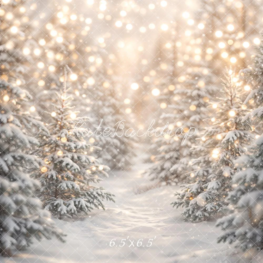 Kate Winter Snow Covered Trees Lights Backdrop Designed by Emetselch - Image 2