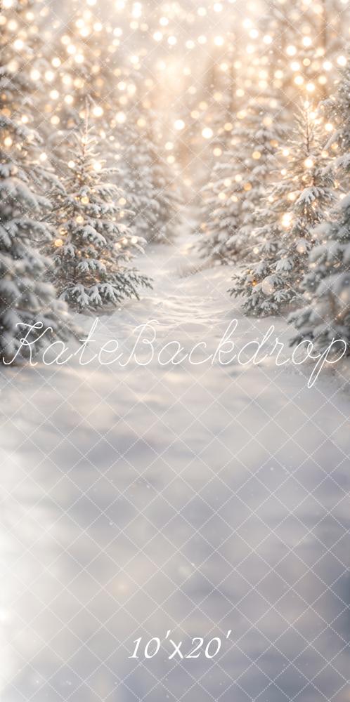Kate Winter Snow Covered Trees Lights Backdrop Designed by Emetselch - Image 8