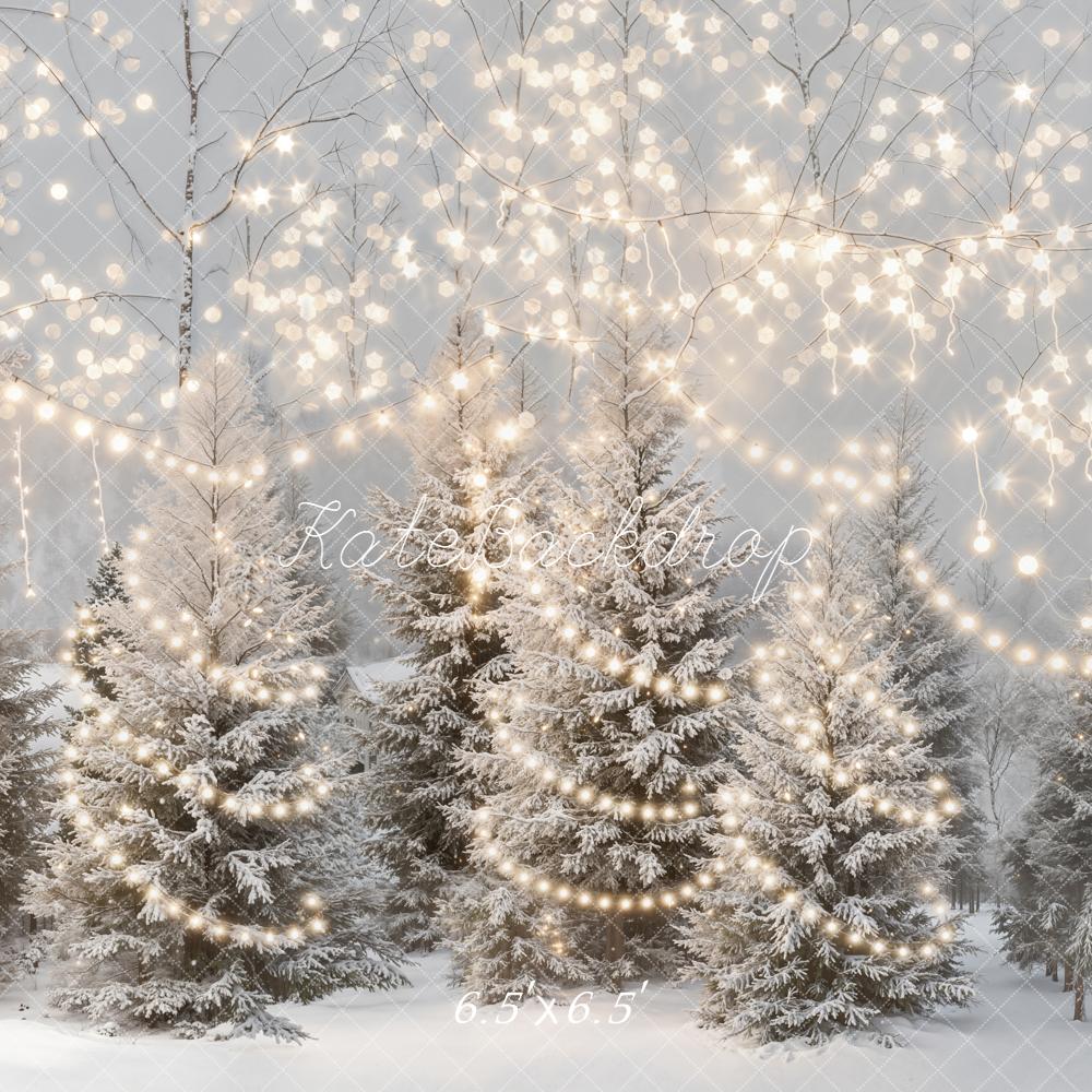 Kate Winter Snow Frosted Trees String Lights Backdrop Designed by Emetselch - Image 2