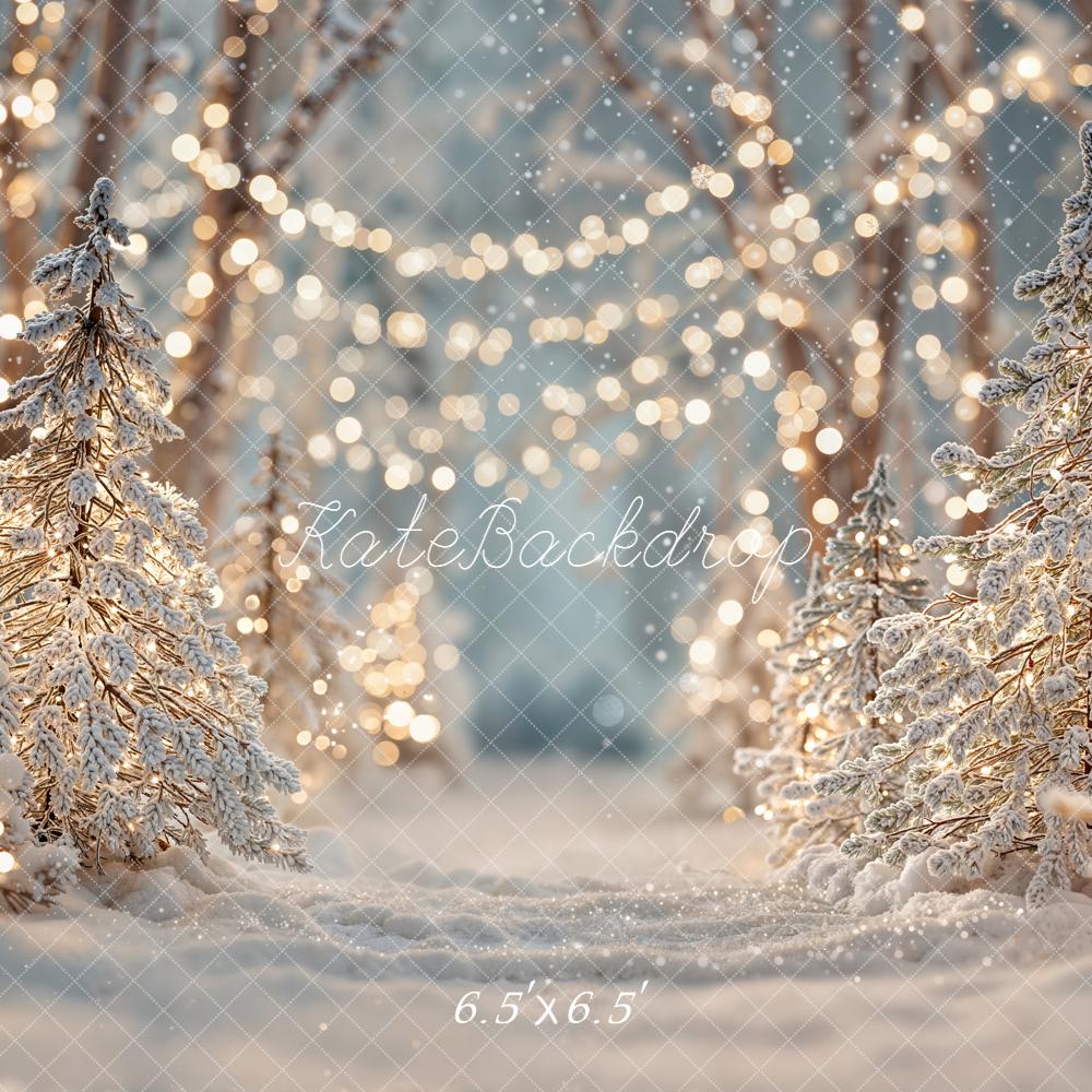 Kate Winter Snow Trees Fairy Lights Backdrop Designed by Emetselch - Image 2