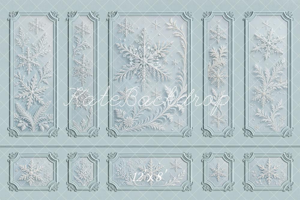 Kate Winter Snowflake Ornate Panel Blue Fleece Backdrop Designed by Emetselch - Image 4
