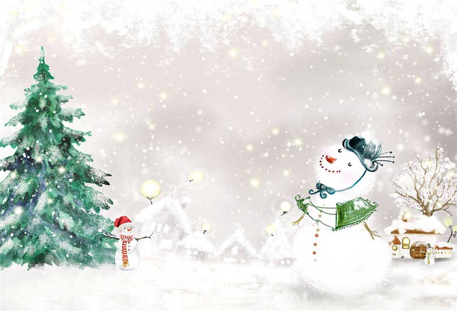 Kate Winter Snowman Snowy Tree Backdrop for Photography