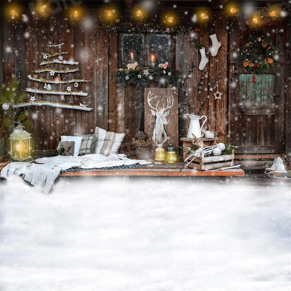 Kate Winter Snowy Lazy Christmas Wooden Backdrop for Photography - Image 2