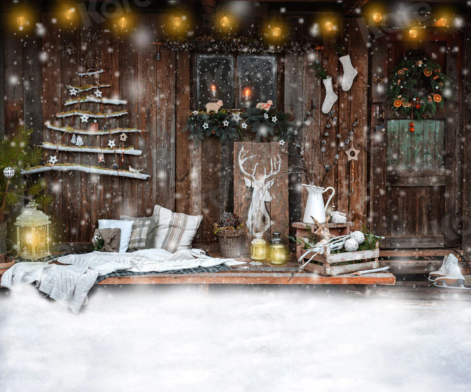 Kate Winter Snowy Lazy Christmas Wooden Backdrop for Photography - Image 3