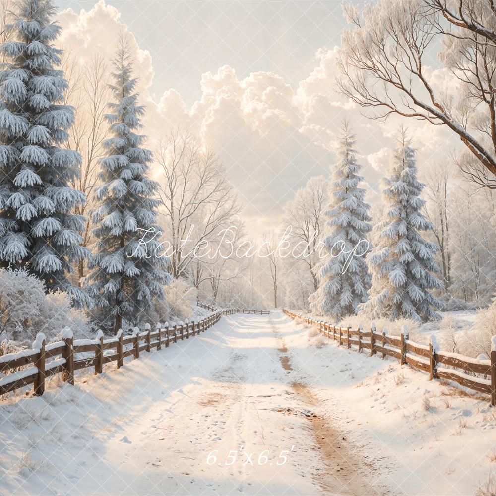 Kate Winter Snowy Path Fence Backdrop Designed by Emetselch - Image 2