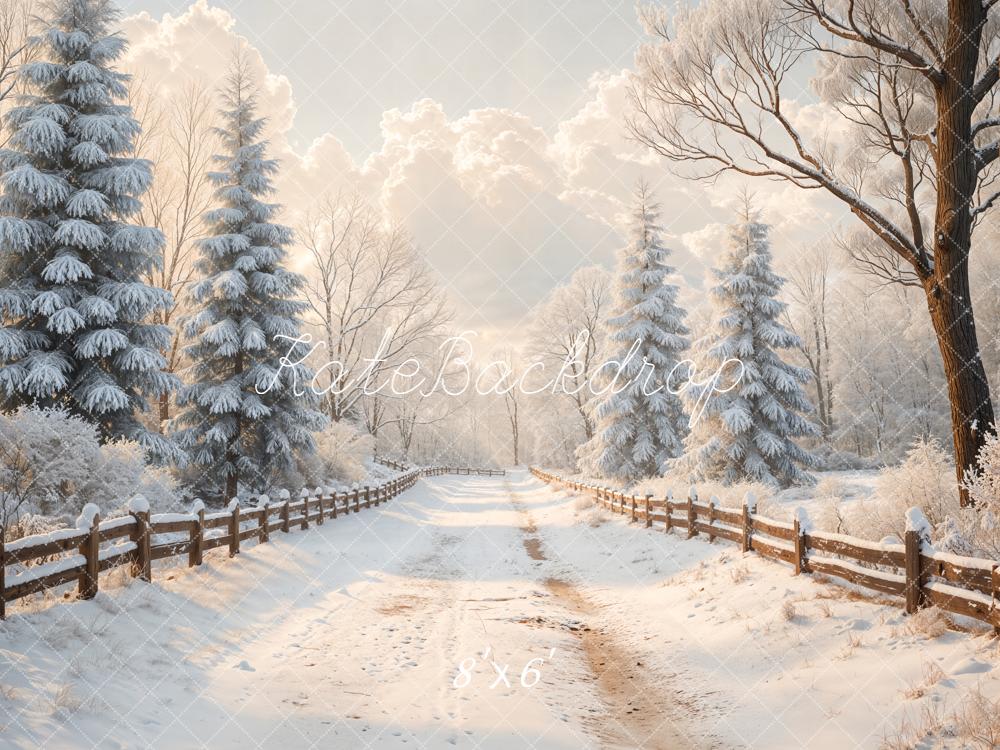 Kate Winter Snowy Path Fence Backdrop Designed by Emetselch - Image 3