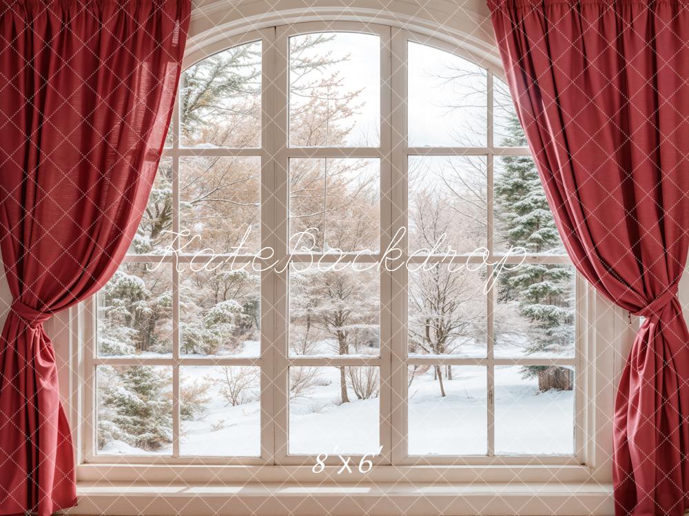 Kate Winter Window Red Curtains Backdrop Designed by Emetselch - Image 3