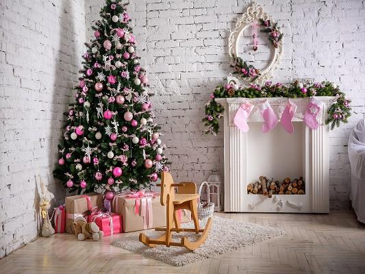 Kate White Brick Wall Christmas Tree Backdrop Photography