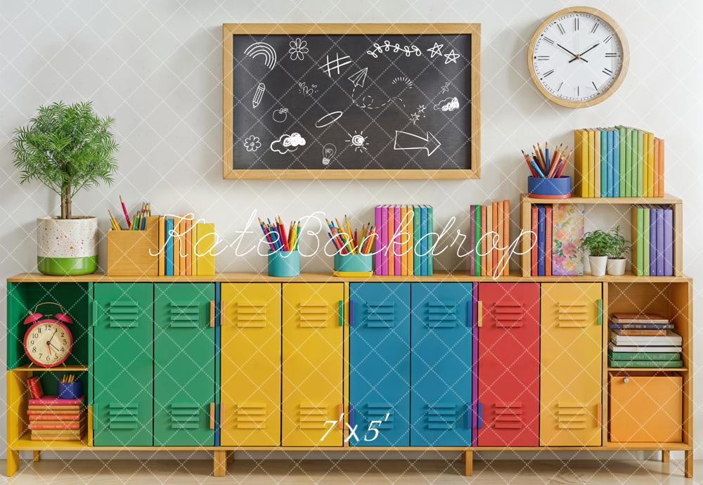 Kate Back to School Colorful Lockers Chalkboard Books Backdrop Designed by Emetselch - Image 2