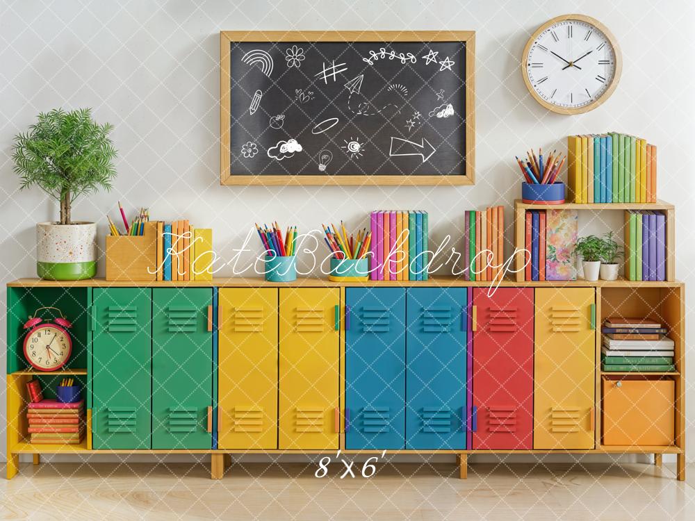 Kate Back to School Colorful Lockers Chalkboard Books Backdrop Designed by Emetselch - Image 6