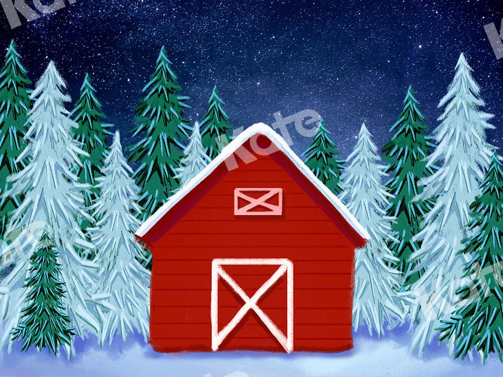 Kate Backdrop Snow Forest Red House Designed by GQ