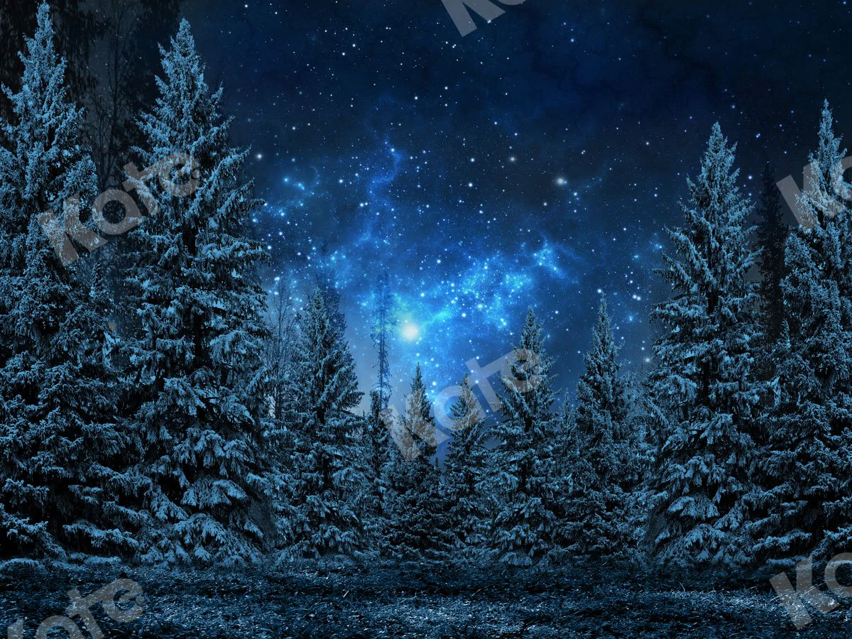 Kate Christmas Backdrop Stars Night Snow Forest Designed By JS Photography - Image 2