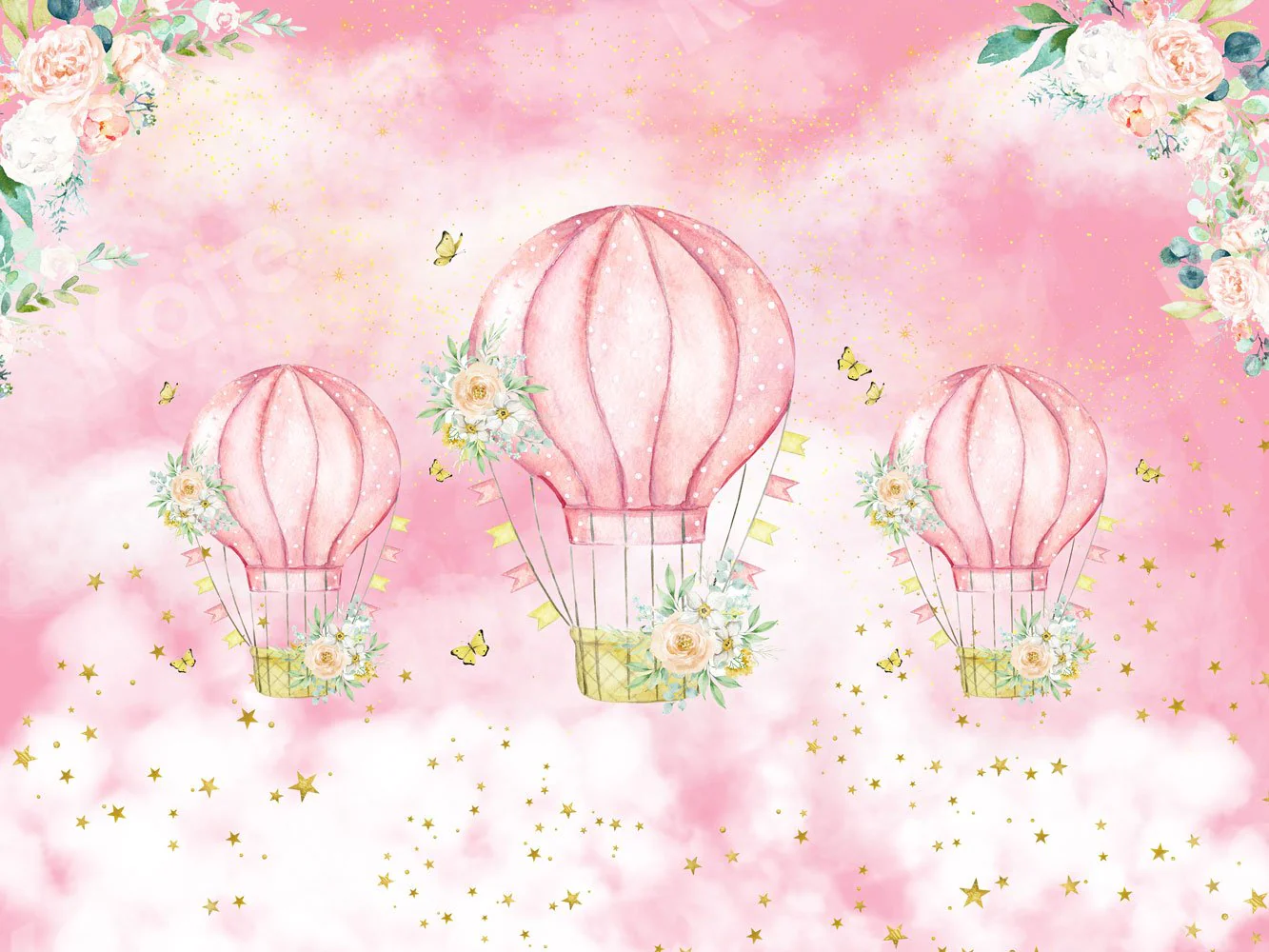 Kate Cake Smash Backdrop Stars Pink Clouds Hot Air Balloons Designed By JS Photography - Image 2