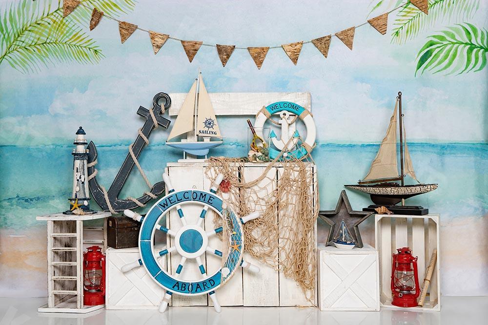 Kate Summer Beach Sailor Sailing Backdrop Designed by Emetselch