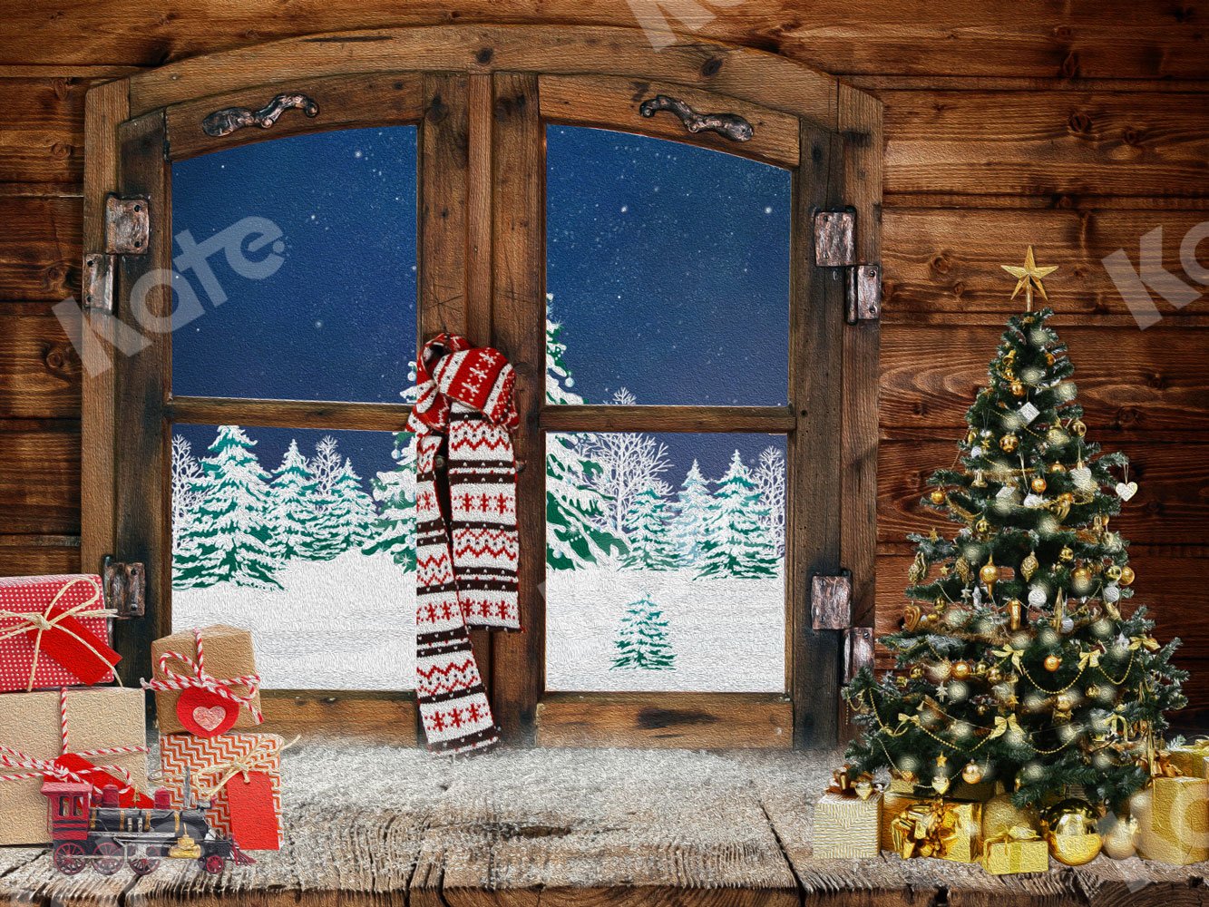 Kate Window Christmas Tree Gifts Backdrop Designed By JFCC