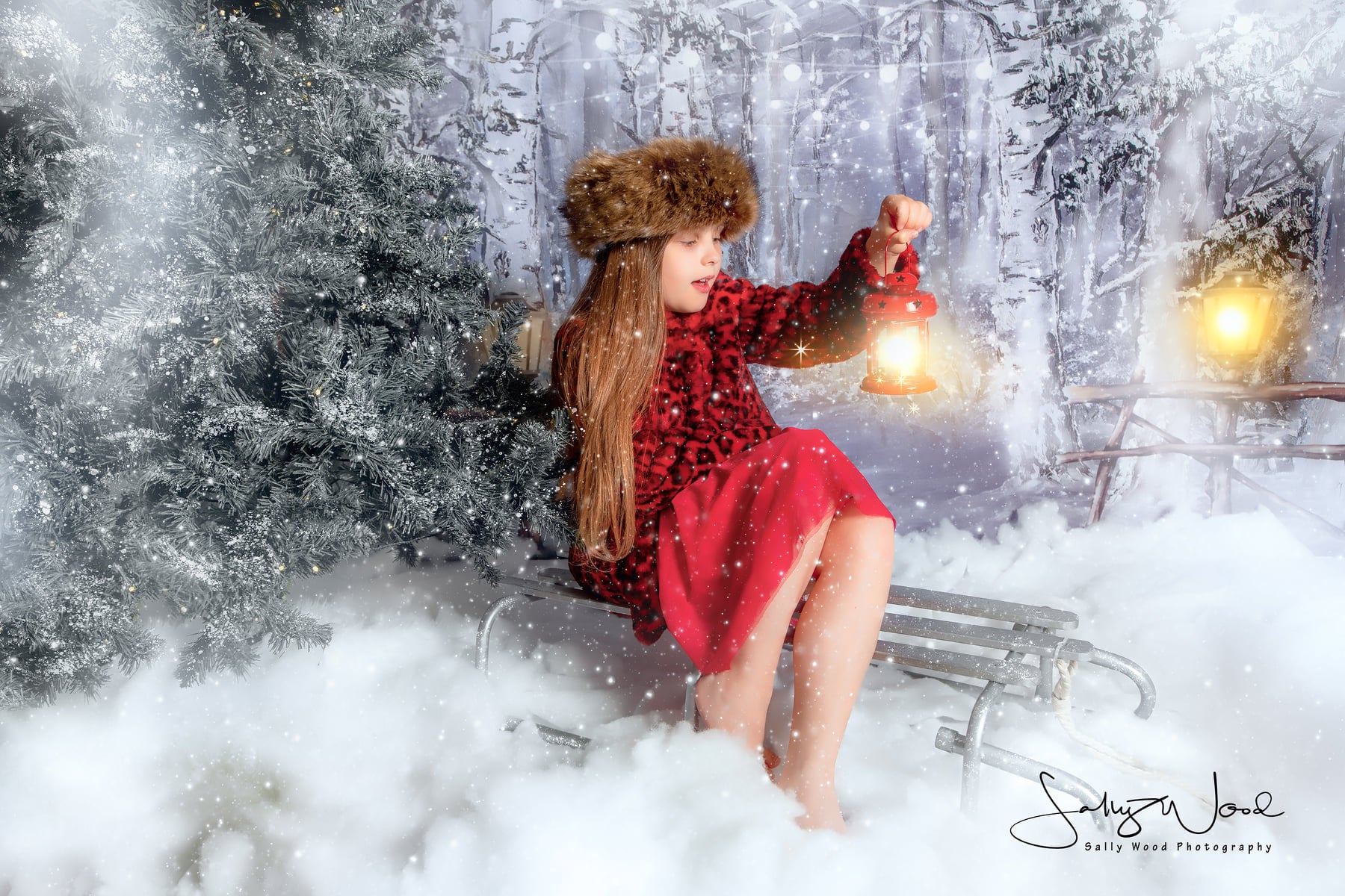 Kate Fine Art Backdrop Winter Snow Forest With Lights Designed by GQ