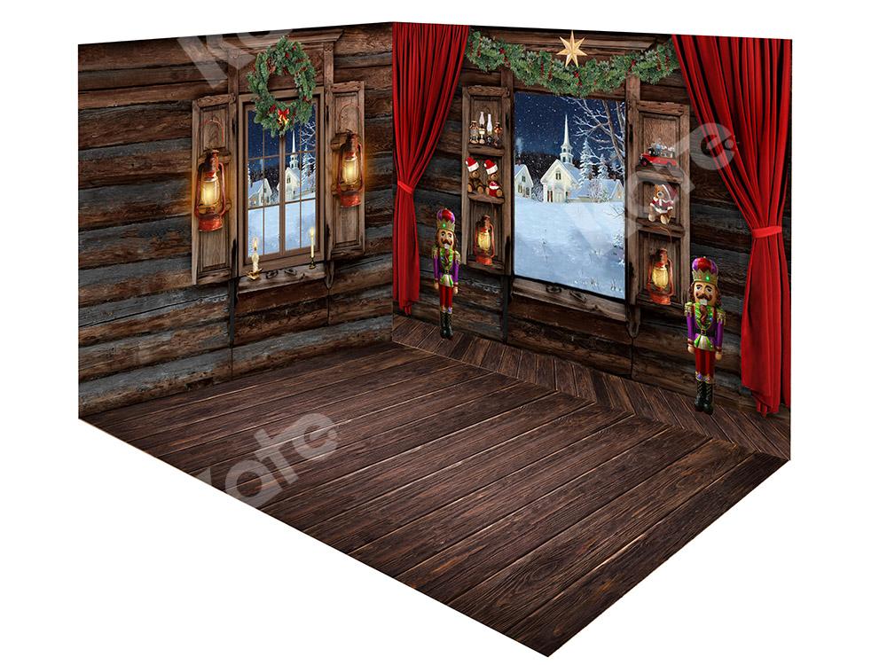 Kate Christmas Wood Indoor Windows Backdrop Room Set - Image 2